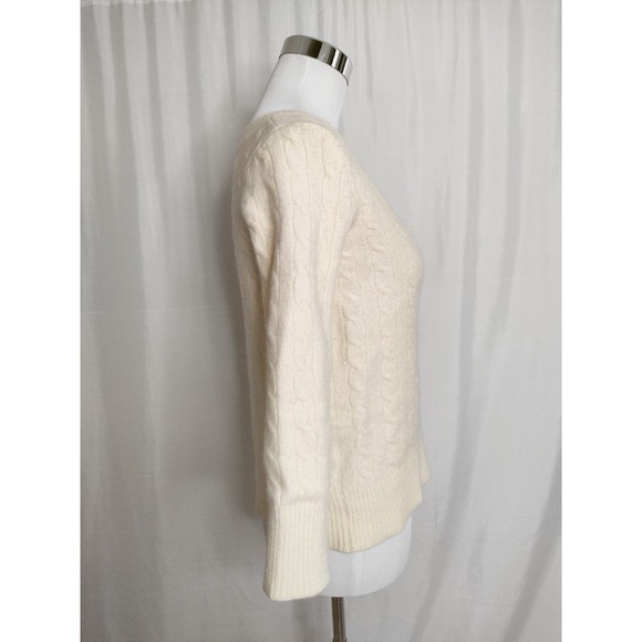 Ralph Lauren Vintage Wool Cashmere Cable Knit V-Neck Sweater Creme White Medium - Picture 3 of 8